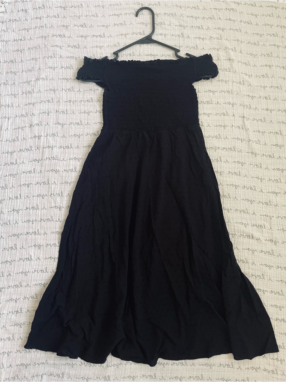 Smocked Off-Shoulder Black Midi Dress